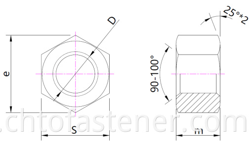 Hexagon nuts dimension drawing